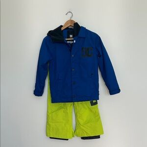 DC Shoes Snowboarding Ski Snow Set‎ Blue Jacket Bright Green Pants Size 8 XS